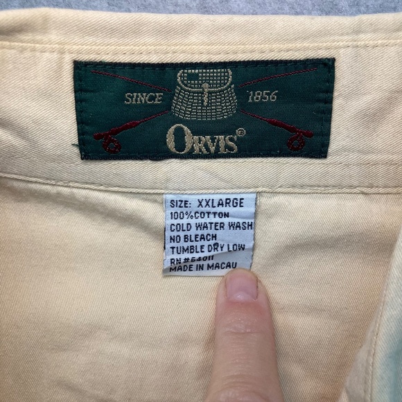 Vintage Orvis XXL Cream Khaki Safari Hunting Shirt Long Sleeve Button Up (Lot #2 - Picture 3 of 8